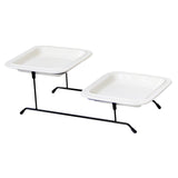 Maxbell 2 Tiered Serving Stand with White Ceramic Platters for Brithday Party Buffet Flat Side