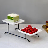 Maxbell 2 Tiered Serving Stand with White Ceramic Platters for Brithday Party Buffet Flat Side