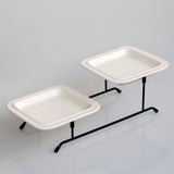 Maxbell 2 Tiered Serving Stand with White Ceramic Platters for Brithday Party Buffet Flat Side