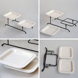Maxbell 2 Tiered Serving Stand with White Ceramic Platters for Brithday Party Buffet Flat Side