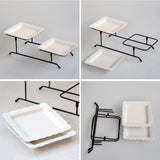 Maxbell 2 Tiered Serving Stand with White Ceramic Platters for Brithday Party Buffet wavy