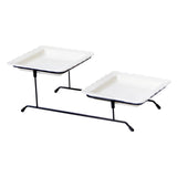 Maxbell 2 Tiered Serving Stand with White Ceramic Platters for Brithday Party Buffet wavy