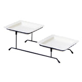 Maxbell 2 Tiered Serving Stand with White Ceramic Platters for Brithday Party Buffet wavy