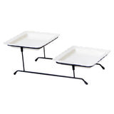 Maxbell 2 Tiered Serving Stand with White Ceramic Platters for Brithday Party Buffet wavy