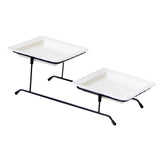Maxbell 2 Tiered Serving Stand with White Ceramic Platters for Brithday Party Buffet wavy