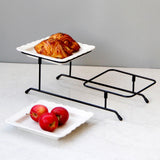 Maxbell 2 Tiered Serving Stand with White Ceramic Platters for Brithday Party Buffet wavy