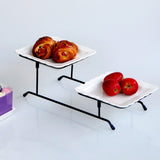 Maxbell 2 Tiered Serving Stand with White Ceramic Platters for Brithday Party Buffet wavy