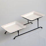 Maxbell 2 Tiered Serving Stand with White Ceramic Platters for Brithday Party Buffet wavy