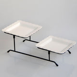 Maxbell 2 Tiered Serving Stand with White Ceramic Platters for Brithday Party Buffet wavy