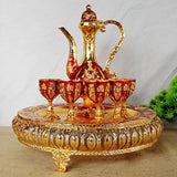 Maxbell Coffee Pot Set with Drinking Cups Tea Serving Set for Party Wedding Decor Aureate Dark Red