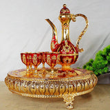 Maxbell Coffee Pot Set with Drinking Cups Tea Serving Set for Party Wedding Decor Aureate Dark Red