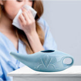 Maxbell 280ml Ceramic Neti Pot Nasal Irrigator Pot for Removes Dust Nose Washing Blue
