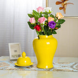 Maxbell Modern Ceramic Ginger Jar Canister Vase Flowerpot for Office Home Decoration Yellow