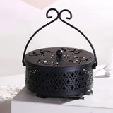 Maxbell Portable Hollow Burner Holder with Handle and Lid for Garden Home Accessory Black