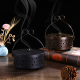 Maxbell Portable Hollow Burner Holder with Handle and Lid for Garden Home Accessory Black