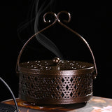 Maxbell Portable Hollow Burner Holder with Handle and Lid for Garden Home Accessory Bronze