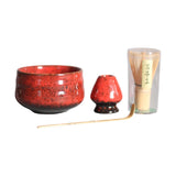 Maxbell 4Pcs Japanese Matcha Set Matcha Traditional Japanese Tea Ceremony Red
