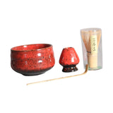 Maxbell 4Pcs Japanese Matcha Set Matcha Traditional Japanese Tea Ceremony Red