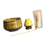 Maxbell 4Pcs Japanese Matcha Set Matcha Traditional Japanese Tea Ceremony Yellow