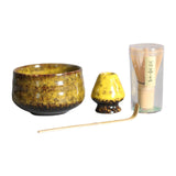 Maxbell 4Pcs Japanese Matcha Set Matcha Traditional Japanese Tea Ceremony Yellow