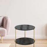 Maxbell Light Luxury Marbling Side Table Small Table for Cafe Living Room Bedroom Black round