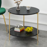 Maxbell Light Luxury Marbling Side Table Small Table for Cafe Living Room Bedroom Black round