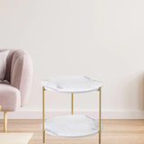Maxbell Light Luxury Marbling Side Table Small Table for Cafe Living Room Bedroom White round