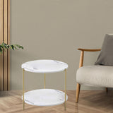 Maxbell Light Luxury Marbling Side Table Small Table for Cafe Living Room Bedroom White round