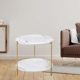 Maxbell Light Luxury Marbling Side Table Small Table for Cafe Living Room Bedroom White round