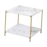 Maxbell Light Luxury Marbling Side Table Small Table for Cafe Living Room Bedroom White square