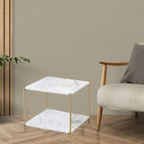 Maxbell Light Luxury Marbling Side Table Small Table for Cafe Living Room Bedroom White square
