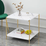 Maxbell Light Luxury Marbling Side Table Small Table for Cafe Living Room Bedroom White square