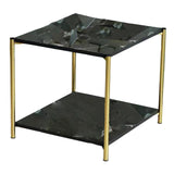 Maxbell Light Luxury Marbling Side Table Small Table for Cafe Living Room Bedroom Black square