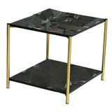 Maxbell Light Luxury Marbling Side Table Small Table for Cafe Living Room Bedroom Black square