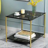 Maxbell Light Luxury Marbling Side Table Small Table for Cafe Living Room Bedroom Black square