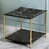 Maxbell Light Luxury Marbling Side Table Small Table for Cafe Living Room Bedroom Black square