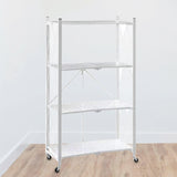 Maxbell Foldable Bookshelf Corner Shelf Organization Cart Free Standing for Bathroom Four Tier White