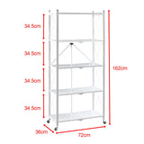 Maxbell Foldable Bookshelf Corner Shelf Organization Cart Free Standing for Bathroom Five Tier White