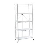 Maxbell Foldable Bookshelf Corner Shelf Organization Cart Free Standing for Bathroom Five Tier White