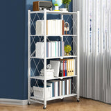 Maxbell Foldable Bookshelf Corner Shelf Organization Cart Free Standing for Bathroom Five Tier White