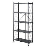 Maxbell Foldable Bookshelf Corner Shelf Organization Cart Free Standing for Bathroom Five Tier  Black
