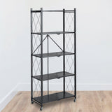 Maxbell Foldable Bookshelf Corner Shelf Organization Cart Free Standing for Bathroom Five Tier  Black