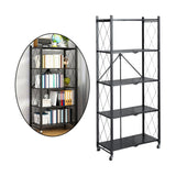 Maxbell Foldable Bookshelf Corner Shelf Organization Cart Free Standing for Bathroom Five Tier  Black