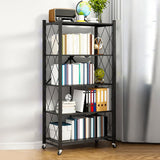 Maxbell Foldable Bookshelf Corner Shelf Organization Cart Free Standing for Bathroom Five Tier  Black