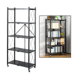 Maxbell Foldable Bookshelf Corner Shelf Organization Cart Free Standing for Bathroom Five Tier  Black