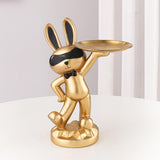 Maxbell Chinese Style Rabbit Figurine Art Crafts Jewelry Tray for Party Table Decor Aureate