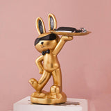 Maxbell Chinese Style Rabbit Figurine Art Crafts Jewelry Tray for Party Table Decor Aureate