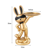 Maxbell Chinese Style Rabbit Figurine Art Crafts Jewelry Tray for Party Table Decor Aureate