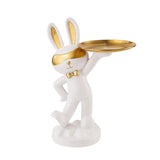 Maxbell Chinese Style Rabbit Figurine Art Crafts Jewelry Tray for Party Table Decor White