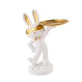 Maxbell Chinese Style Rabbit Figurine Art Crafts Jewelry Tray for Party Table Decor White